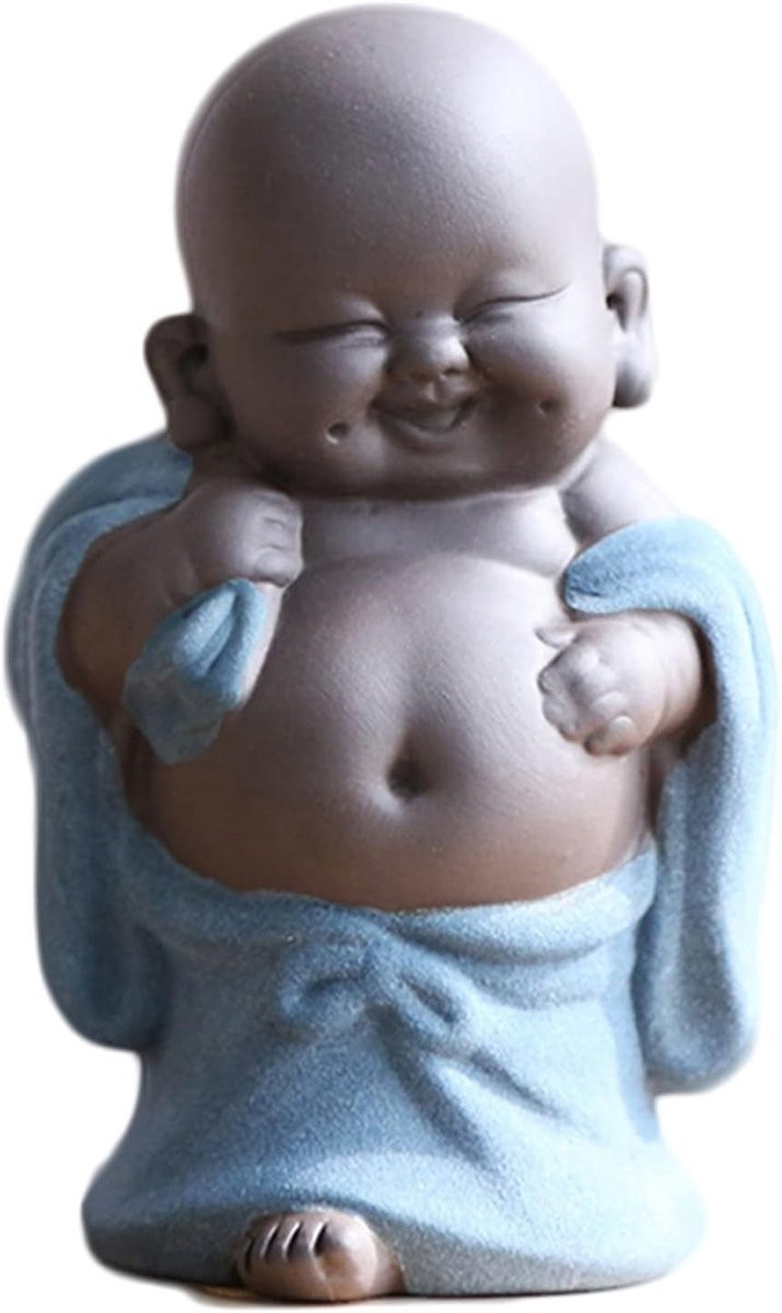 Blauw Keramisch Smiling Maitreya Buddha Beeld - Decoratieve Thee Sculptuur voor Thuis en Kantoor
