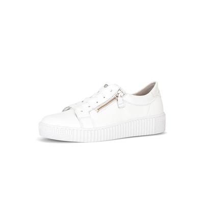 Plateausneaker GABOR, Damen, Gr. 39, Leder Textil, weiß, Kalbsleder, unifarben, Schuhe Plateausneaker, Freizeitschuh, Halbschuh, Schnürschuh mit dezentem Fersenbesatz