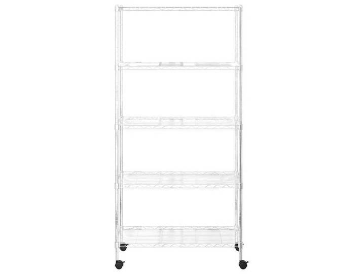 Magnifique Étagère de rangement 5 niveaux roues 75x35x155 cm Chrome 250 kg - design polyvalent - pour maison - Argent 9 kg 2026_4716