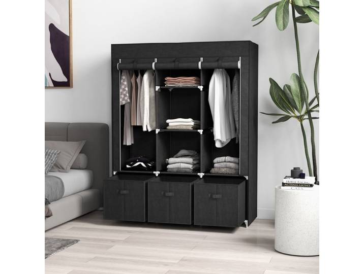 Armoire en tissu non tissé Armoire pliante incl. 3 tiroirs 125 cm x 43 cm x 162 5 cm Noir