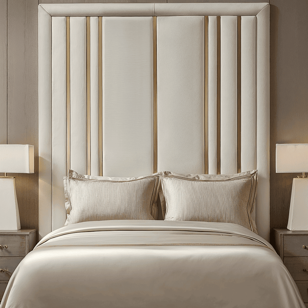 Isabelle Luxury Cream Velvet Headboard with Gold Detailing, King