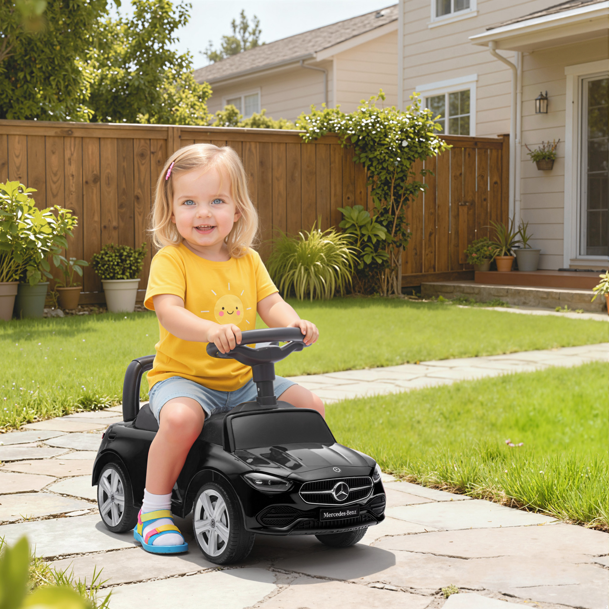 Aiyaplay Macchina per Bambini Licenza Mercedes Benz con Clacson e Spazio Portaoggetti, 65x28x39 cm, Nero   Aosom Italy