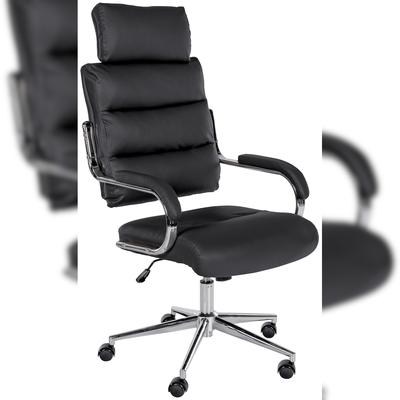 Décoshop26 - Chefsessel auf Rollen elegantes Design und optimaler Komfort verchromtes Gestell und schwarzer Kunstlederbezug 10_0006954 10_0006954
