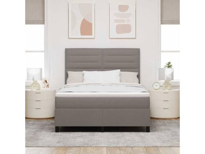 KTHLBRH Boxspringbett mit Matratze taupe 140 x 190 cm Stoff Technisches Holz und massives Kiefernholz, mittelfeste Matratze, minimalistisches Design