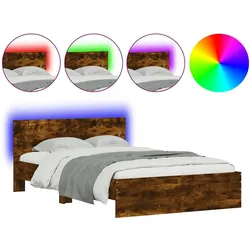 vidaXL Bettgestell mit Kopfteil LED-Beleuchtung Räuchereiche 140x190cm