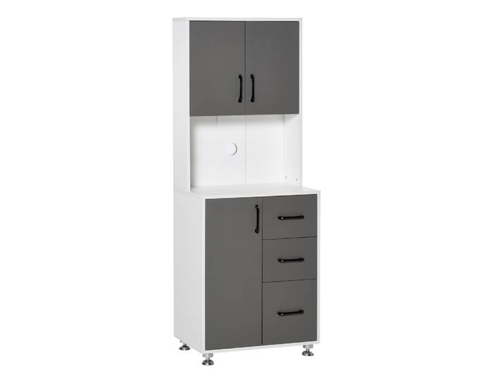 Armoire de cuisine multi-rangements bicolore gris blanc