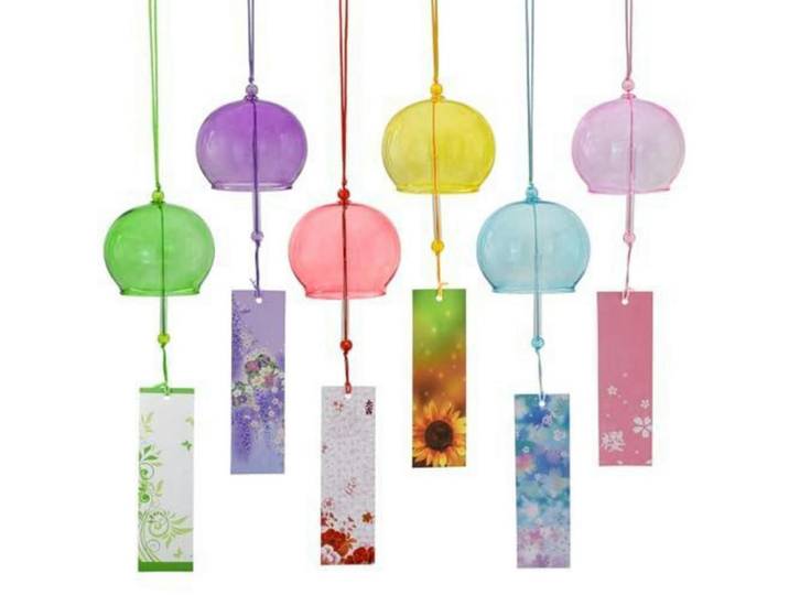 Windspiel 6-teiliges Set buntes Glas handgefertigt, Mehrfarbig, 7x6x40 cm, Dekoration, Gartendeko
