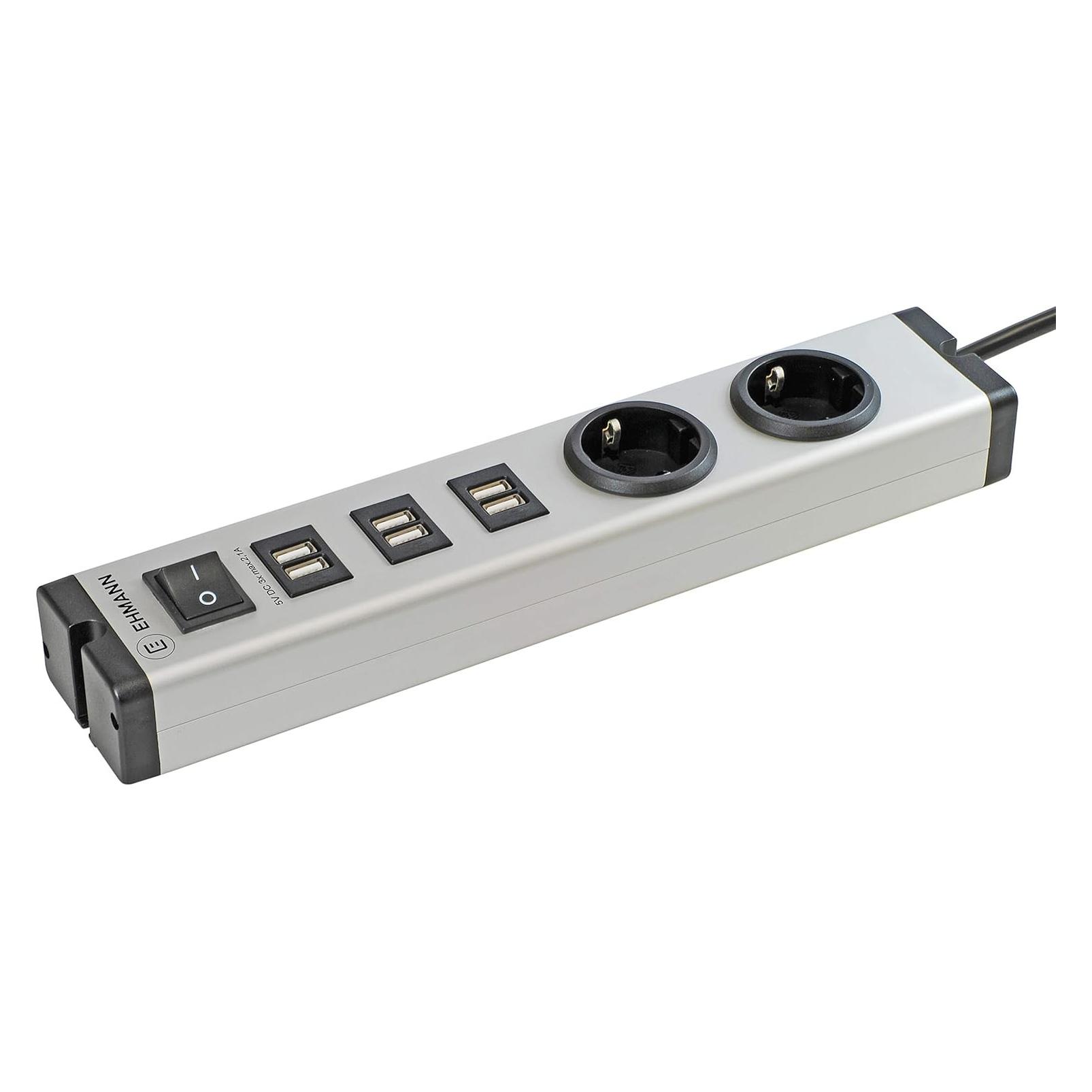Ehmann 0601x0a02203303 USB-Ladegerät 6 x, 2 x USB, Schutzkontakt-Steckdose (8 Ports) (0601x0a02203303)