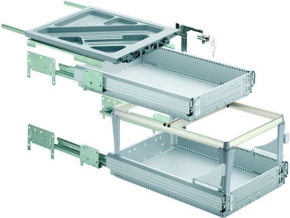 Hettich Ensemble de caissons avec tiroirs à extension totale et à extension supérieure, aspect aluminium, 530 mm (46748)