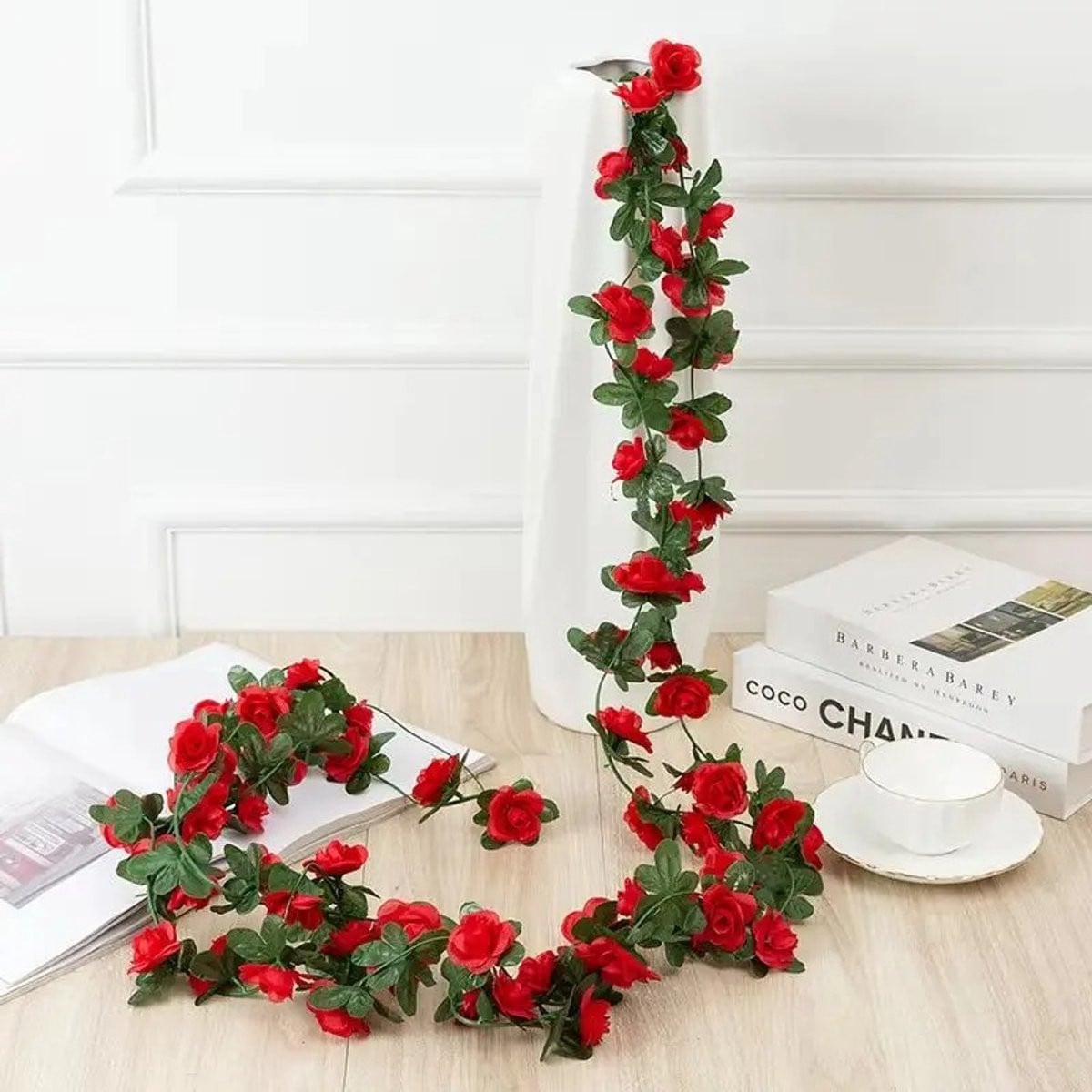 Kasey Kunstbloemen Rozen Slinger 250 cm - Rode Kunstrozen Decoratie