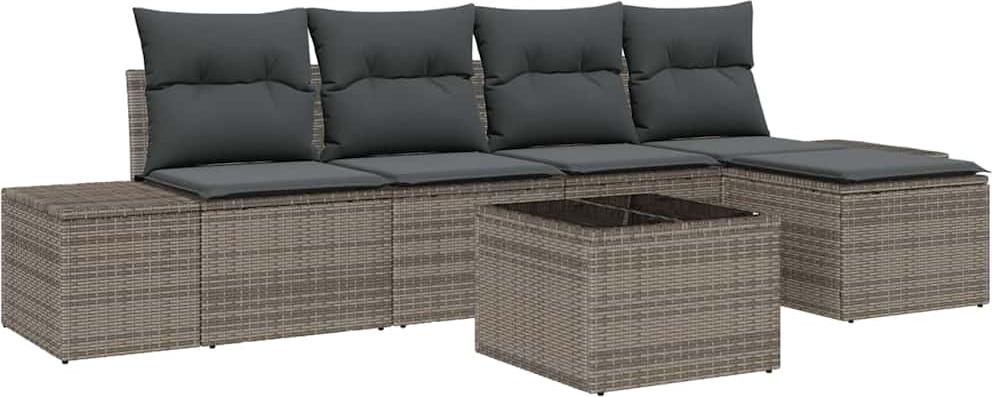 Sofa Set mit Kissen 6 pcs Grau Poly Rattan