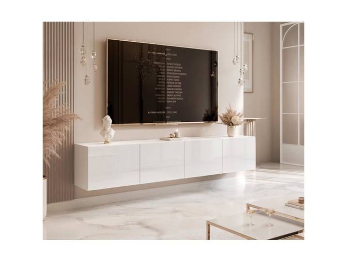 ANGEL Meuble TV Suspendu 200 cm 6 compartiments LED chaude système push-to-open