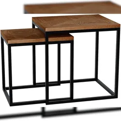 DELUKE Beistelltisch BOSSE 2er Set eckig 48x38x47cm, Holz, Braun Kleiner Tisch Couchtisch für Wohnzimmer