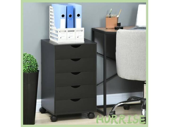 Cocosity Caisson Bureau Mobile Meuble Rangement Bureau Sur Roulettes 5 Tiroirs 40 X 40 X 67 Cm Noir