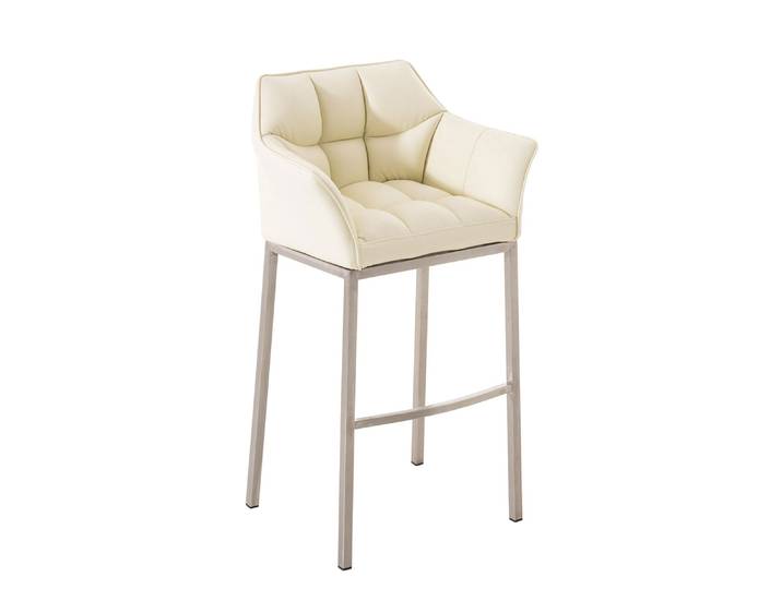 TPFLiving Barhocker Damaskus mit 4-Fuß Gestell Edelstahl Kunstleder - Creme