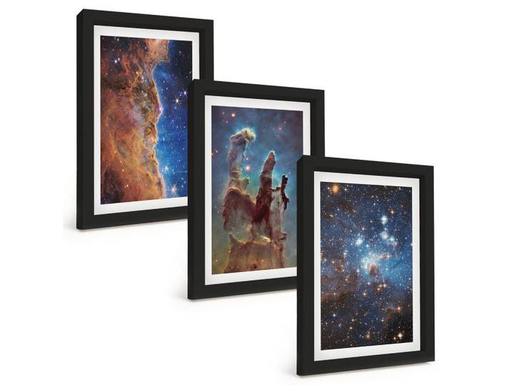 BILDER SET 3er Set - 20x30 cm Schwarzer Rahmen - Weltraumlandschaften von Galaxien