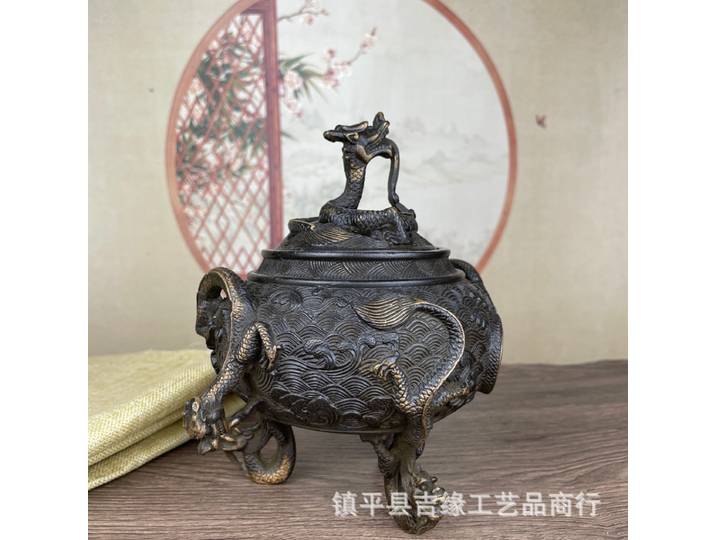 Brûleur d'encens Dragon volant Xuande à trois pattes, ornement artisanal pour la maison et le salon