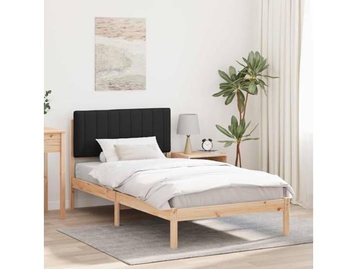YNGBHFNOP Massivholz Kiefer Leinenoptik waschbarer Bezug Lattenrost direkt Bettgestell Massivholz Kiefer mit Gepolstertem Leinen Kopfteil und Lattenrost Schwarz 100x200 cm Stabil ohne Boxspring