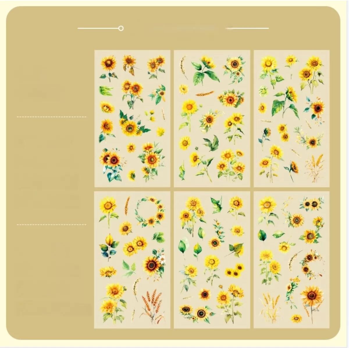 INF Sunlit Bloom Sonnenblumen Vintage botanische PET-Aufkleber – 5 Bögen für Journale & Planer
