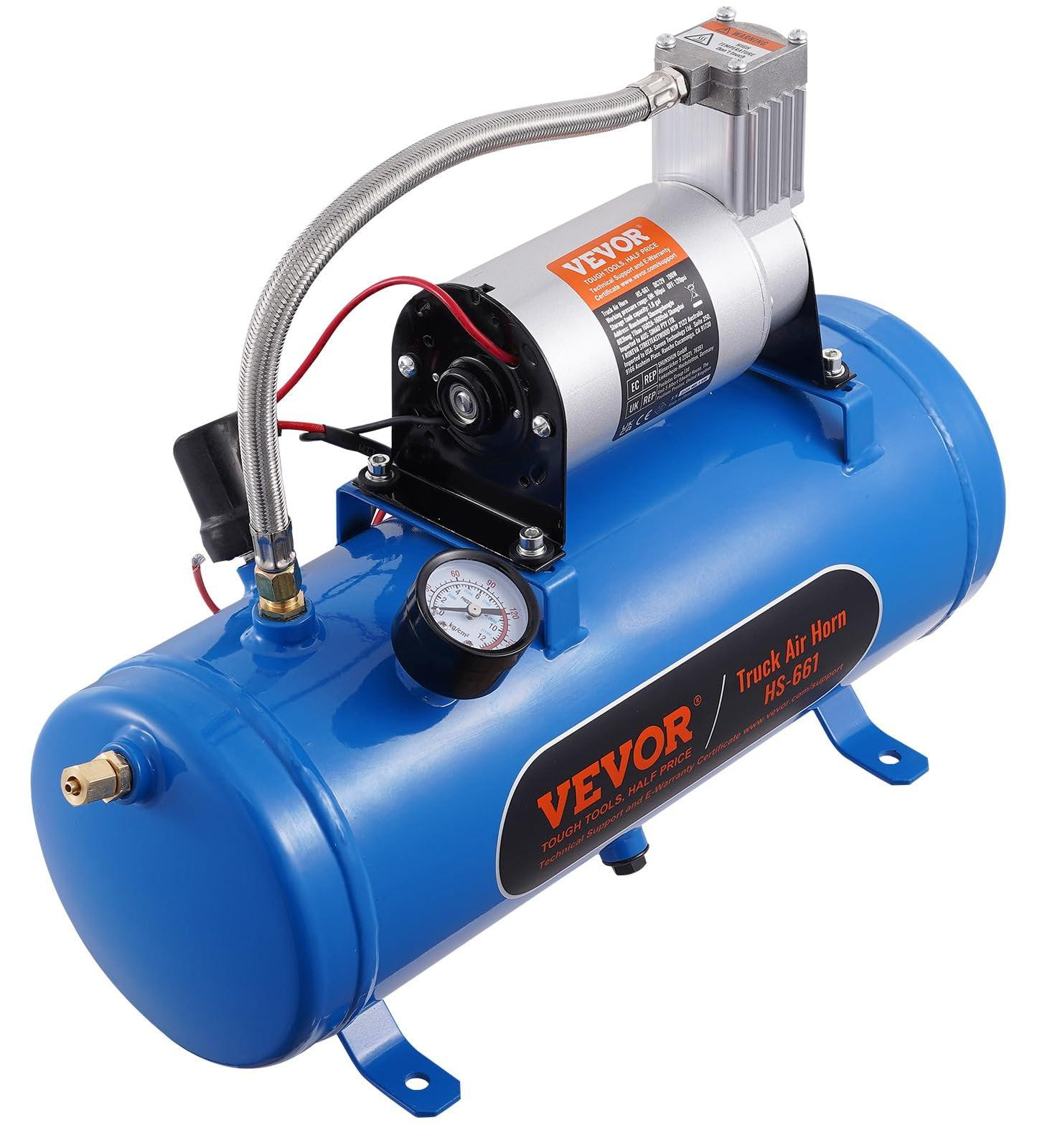 VEVOR luchtcompressor 12V met 6 liter reservoir voor claxon en banden, Blauw