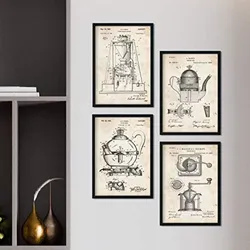 POSTER Set mit 4 Jahrgang cafeteras Patenten A4 Rahmenlos