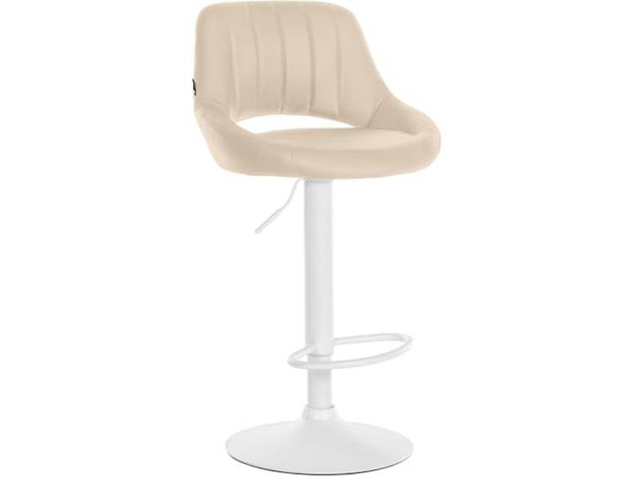 CLP Barhocker höhenverstellbar mit Lehne Milet, Barstuhl gepolstert Kunstleder, Tresenstuhl mit Metallgestell drehbar Farbe Creme Gestell Farbe weiß