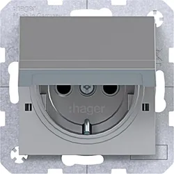 Hager WAS1212TA Steckd. SCHUKO m. Klappd., arret., erh. Ber.schutz, St.-kl., A.x/C.x, titan mt l
