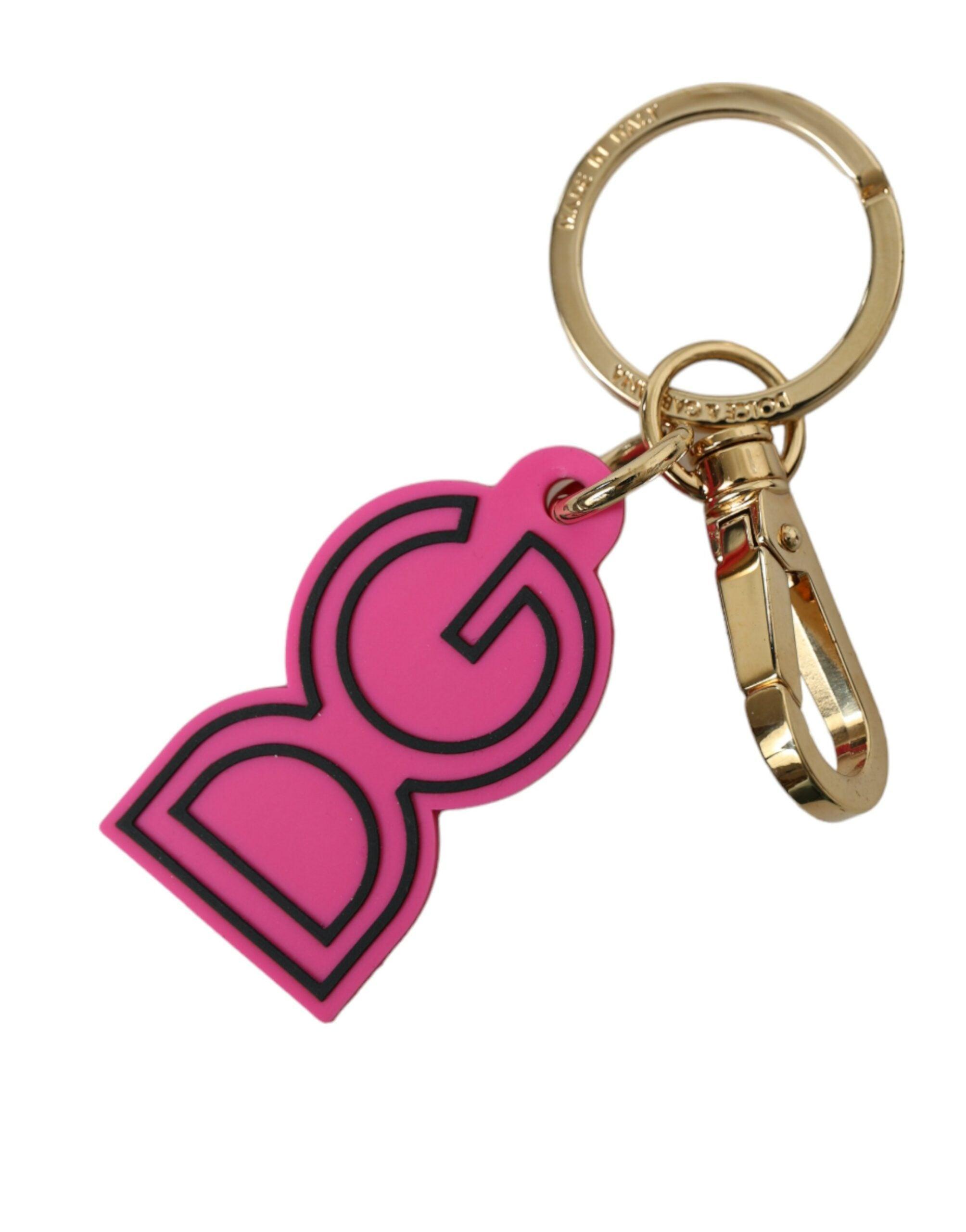 Dolce & Gabbana Roze Rubber Goudkleurige Metalen DG Logo Sleutelhanger Sleutelhanger
