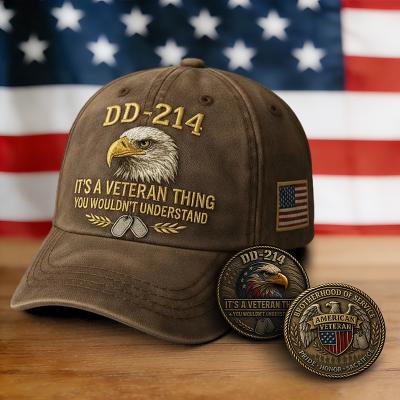 LightInthebox DD-214 Veteran Hat for Men with 2 Pcs Commemorative Coins, Digital Print Military Retired Baseball Cap with Bald Eagle Graphic, It's a Veteran Thing Adjustable Casual Cap, Army Navy Air Force Vetera