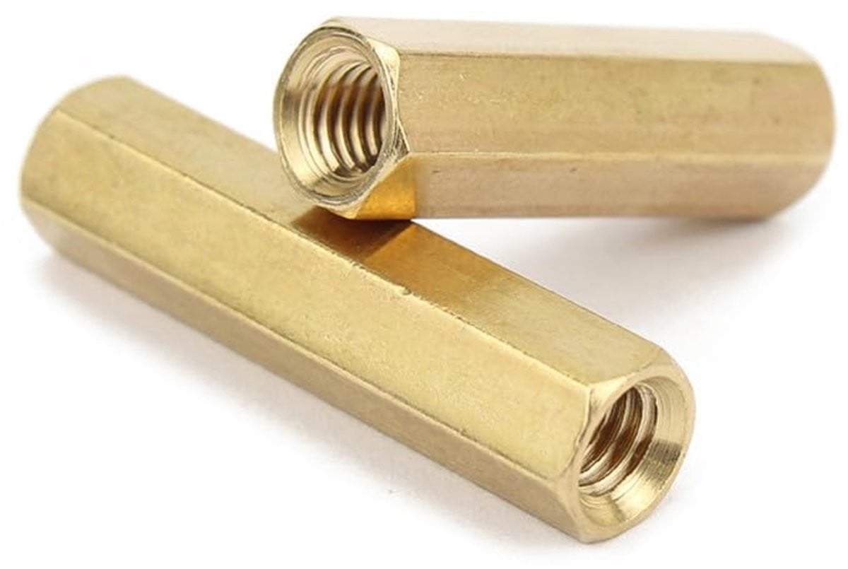 20 stuks Messing Dubbele Afstandhouder met Vrouwelijke Schroefdraad en Hol Zeskant, 12mm