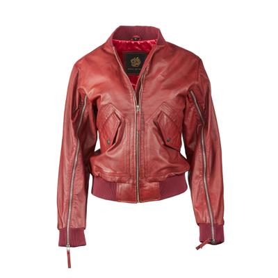 Lederjacke APPLE OF EDEN "Apple of Eden Lederjacke AOE-143", Damen, Gr. 46, rot, Obermaterial: 100% Lammleder LEL. Futter: 100% Polyester PES. 100% Polyester PES., uni, modern fit, Rundhals, Jacken, mit Reißverschlüsse an den Ärmeln