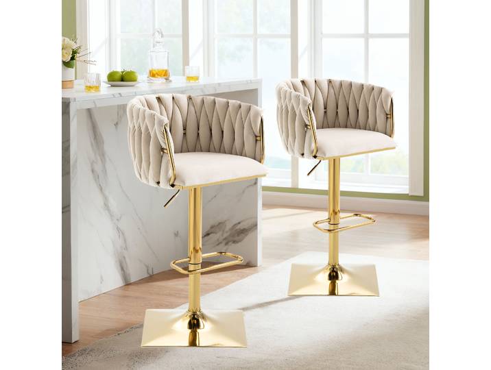 Tabouret De Bar 53x51x87-105 Cm Ivoire\, Réglable Et Pivotant 360°\, Structure En Bois Et Fer Meubliv