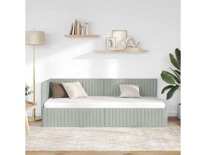 (NEW 2026)Structure de lit d'angle - SHELD - 1 Personnes - contemporain - Gris clair 80cmx200cm Velours 717045