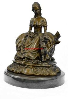 Bronzhaus Large Stunning Bronze Sculpture Victorian Lady With Dog Hot Cast Statue Figurine