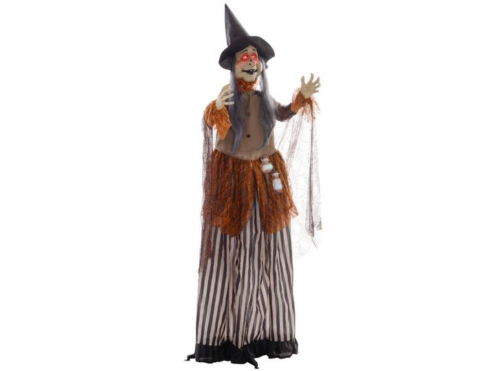 ComfortXL Halloween-Hexe De-42079 183 cm mit Zaubertrank, LED und Sound, Schwarz, Metall, 60x183x18 cm, Dekoration