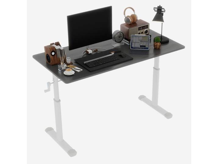 Bureau Assis-Debout à Manivelle Gris - Double Colonne sans Électricité - pour Télétravail et Étude - Style Épuré - 180x60x90cm