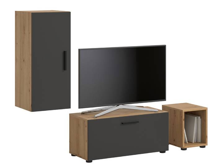 Wohnwand The One , 3-teilig , Artisan Oak / Basalt grau ohne