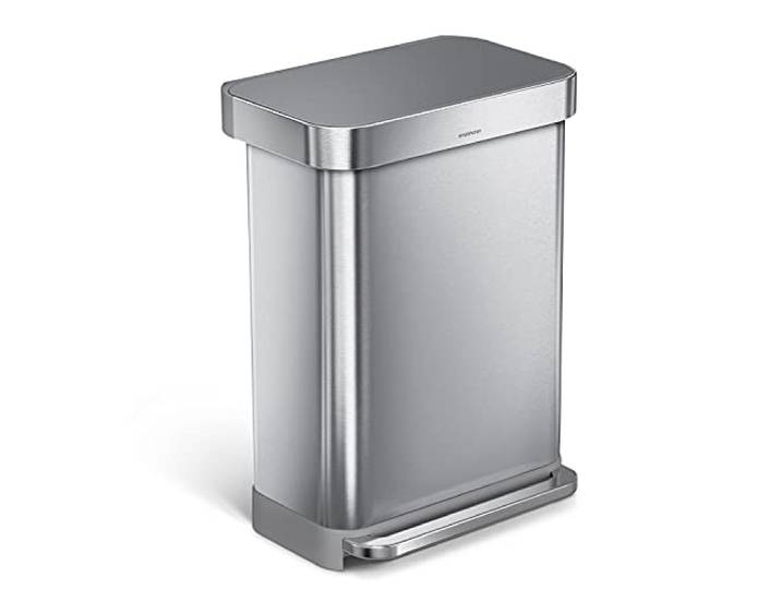 simplehuman CW2086 55 Liter, rechteckiger Treteimer mit Beutelfach, Mülleimer Küche, gebürsteter Edelstahl mit grauem Kunststoffdeckel