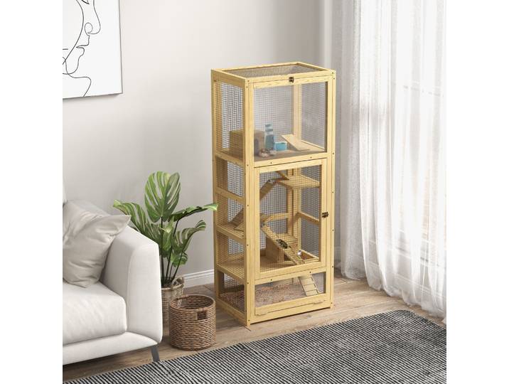 PawHut Cage Hamsters Bois 5 Niveaux Échelle/Balançoire