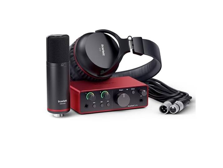 Focusrite Scarlett Solo Studio 4e generatie USB-audio-interfacebundel voor de songwriter, gitarist, zanger, producer. Condensatormicrofoon, koptelefoon: opnemen, schrijven, streamen, podcast