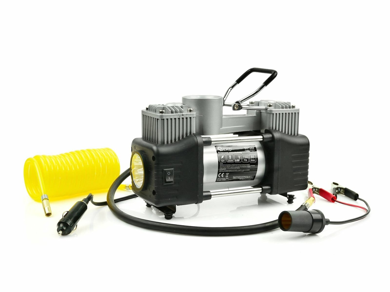 GEKO Compressormachine voor auto, 10 bar, 12V, model G01265 met LED-lamp en accessoires