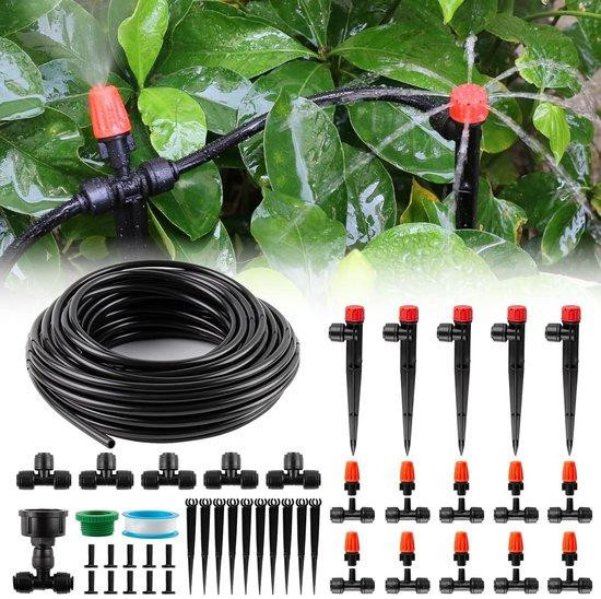 Famanu druppelirrigatieset voor tuin en planten met 20 meter slang en verstelbare druppelaars