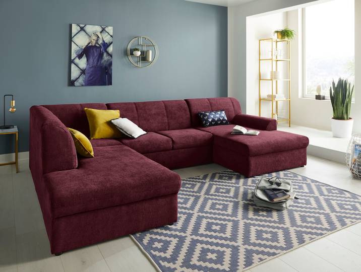 Wohnlandschaft DOMO COLLECTION Topper, elegant & zeitlos, Breite 320cm, komfortabel, U-Form , lila (beere), B:320cm H:78cm T:213cm, Sofas, Wohnlandschaft, wahlweise mit Bettfunktion