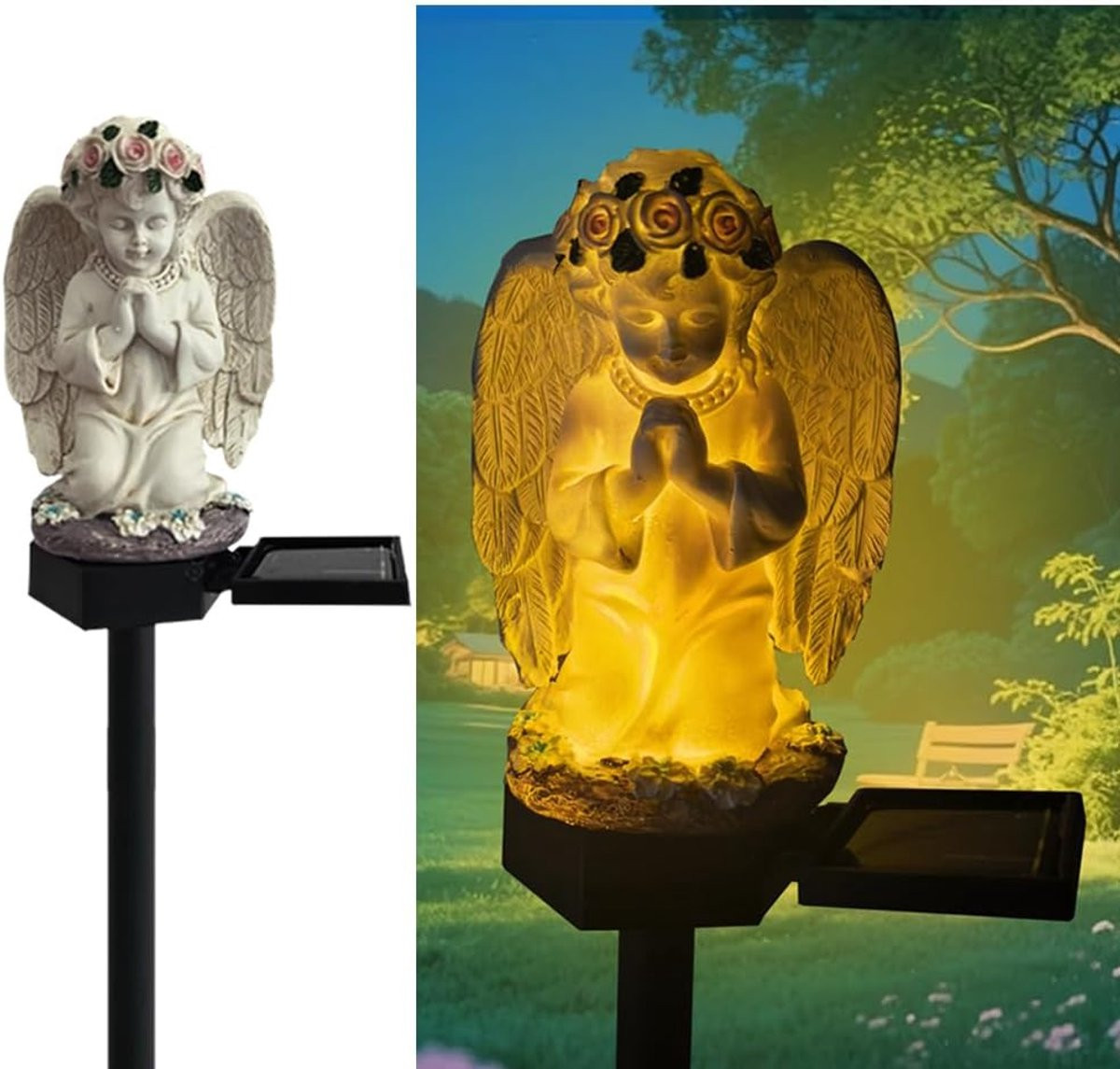 Solar tuinverlichting Engel met grondpen, decoratieve LED-engel op zonne-energie voor in de tuin