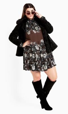 Plus Size Women's Cassia Puff Sleeves Ruffle Placement Dress by Loralette in Flower Print (Size 22/24)