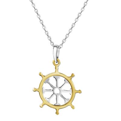 Kette mit Anhänger VIVANCE "925/- Sterling Silber rhodiniert teils vergoldet Steuerrad", gold (mehrfarbig), Halsketten, Damen, 40,5cm, Silber 925 (Sterlingsilber), L: 40,5, glänzend