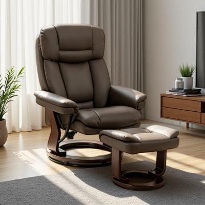 VIVIADORE PU Leather Swivel Recliner Chair with Ottoman, 360° Rotating Lounge Chair, 130° Adjustable Recline, Pocket Spring Cushion