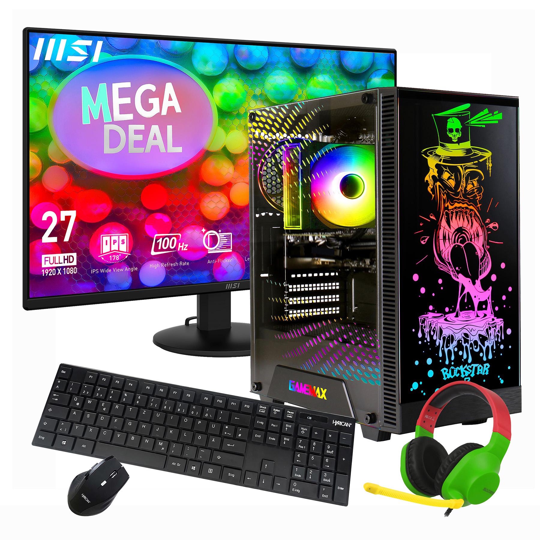 GAMEMAX Multimedia-PC MegaDeal Rockstar Komplett-SET AMD Ryzen 3 4300GE 16GB RAM 1TB SSD Radeon Graphics WIN1 + MSI PRO MP272L (27") + Zubehör