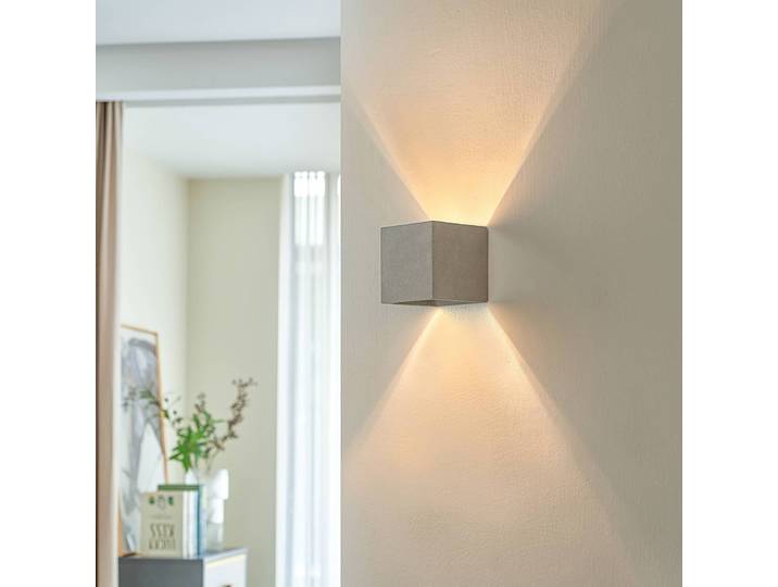 Wandlampe Jayden Lindby, dimmbar, alu / grau / zink, für Flurbereich, Gips / Ton, Modern, Wandleuchte, Wandlampe Innen