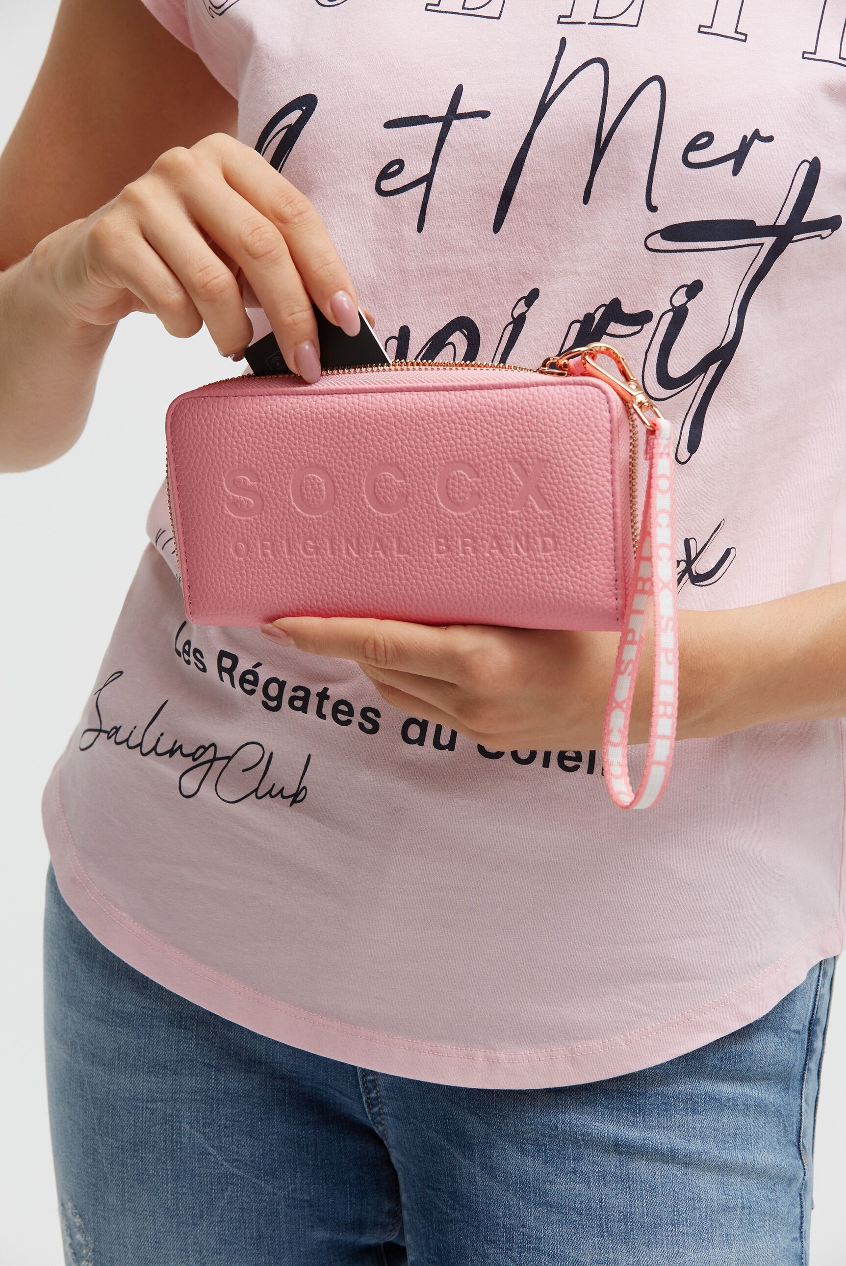 Geldbörse SOCCX, Damen, french rose, Lederimitat, unifarben, Kleinlederwaren, Logo-Prägung